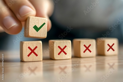 Compliance Project Evaluation with Checkmark and Cross Symbols for Approval and Regulation Assessment