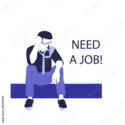 Fired dismissed sad office worker leaving with box after job loss. Man employee quitting. Unemployed jobless person. Layoff, dismissal concept. Flat vector illustration isolated on white background
