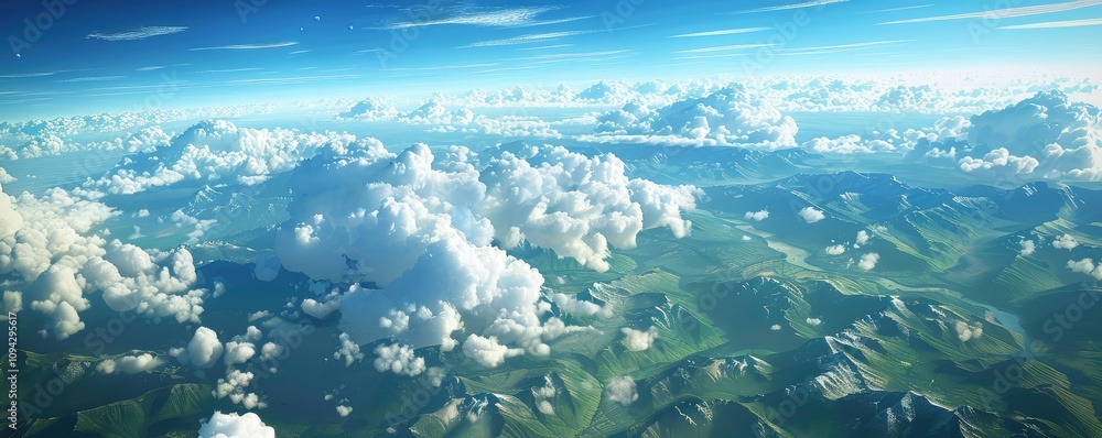 Aerial view of vast mountainous landscape with clouds. Aerial view of vast mountainous landscape with clouds.
