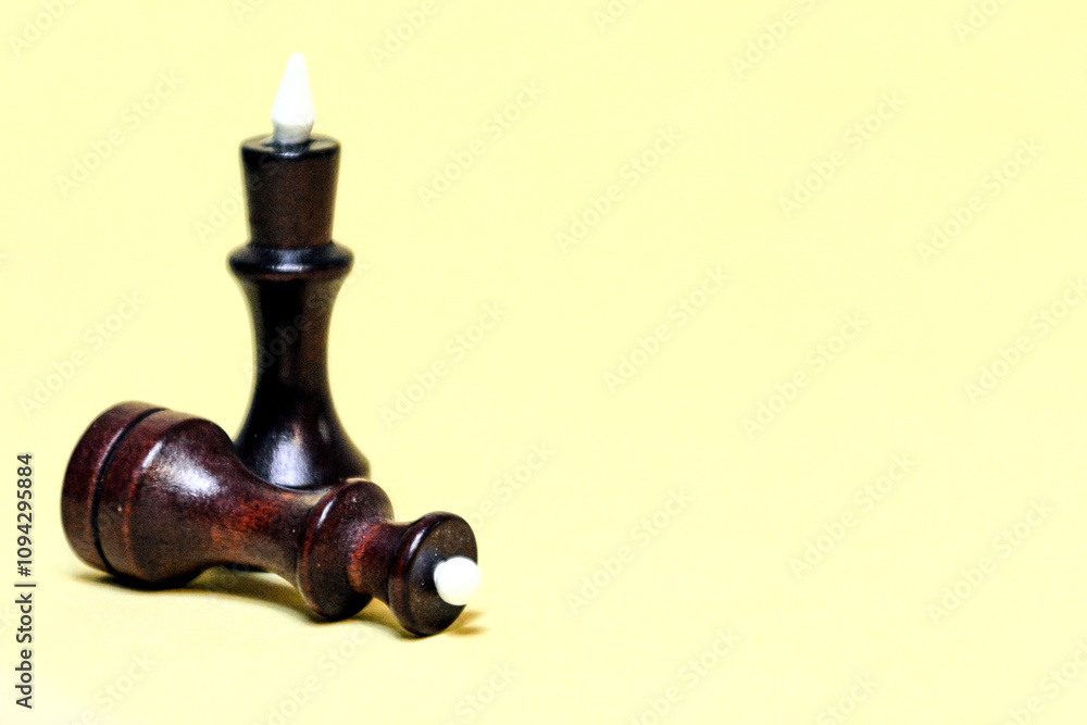 Chess pieces on a plain background. Wooden chess pieces - King, Queen, Queen, Rook, Bishop, Knight, Pawn. Chess world Chess pieces on a plain background. Wooden chess pieces - King, Queen, Queen, Rook, Bishop, Knight, Pawn. Chess world