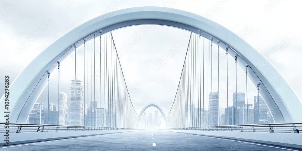 Obraz premium A modern bridge spans a cityscape, showcasing sleek design and urban environment.