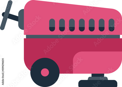 Pink floor polisher with a black wheel and handle for cleaning company