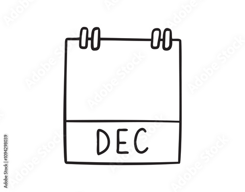 December calendar month page hand drawn doodle icon. Outline line symbol for planning. Single calendar element.