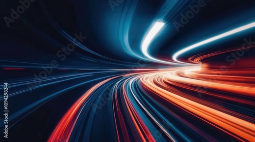 Abstract motion blur showcasing vibrant light trails in a dynamic, futuristic setting.