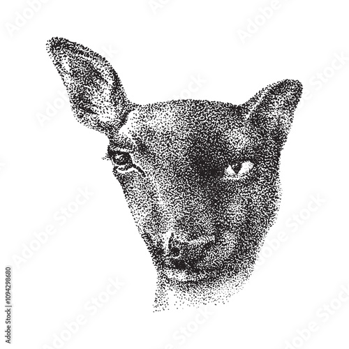 The face of a roe deer and a panther combined into one. Drawing with black dots. Vector realistic illustration