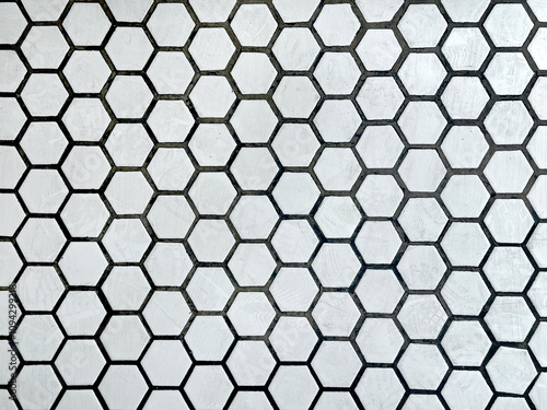 Hexagon or honeycomb pattern in white color seamless background. Hexagon mozaic seamless texture photo