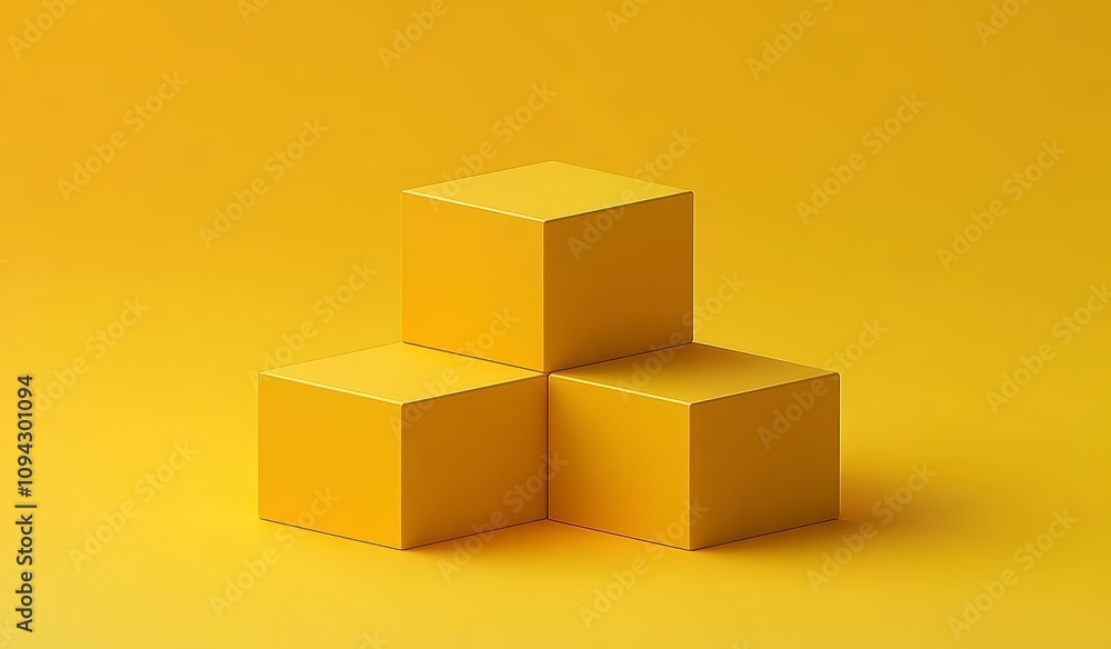 Yellow 3D Cubes Stacked in Minimalist Geometric Display on Solid Background Yellow 3D Cubes Stacked in Minimalist Geometric Display on Solid Background