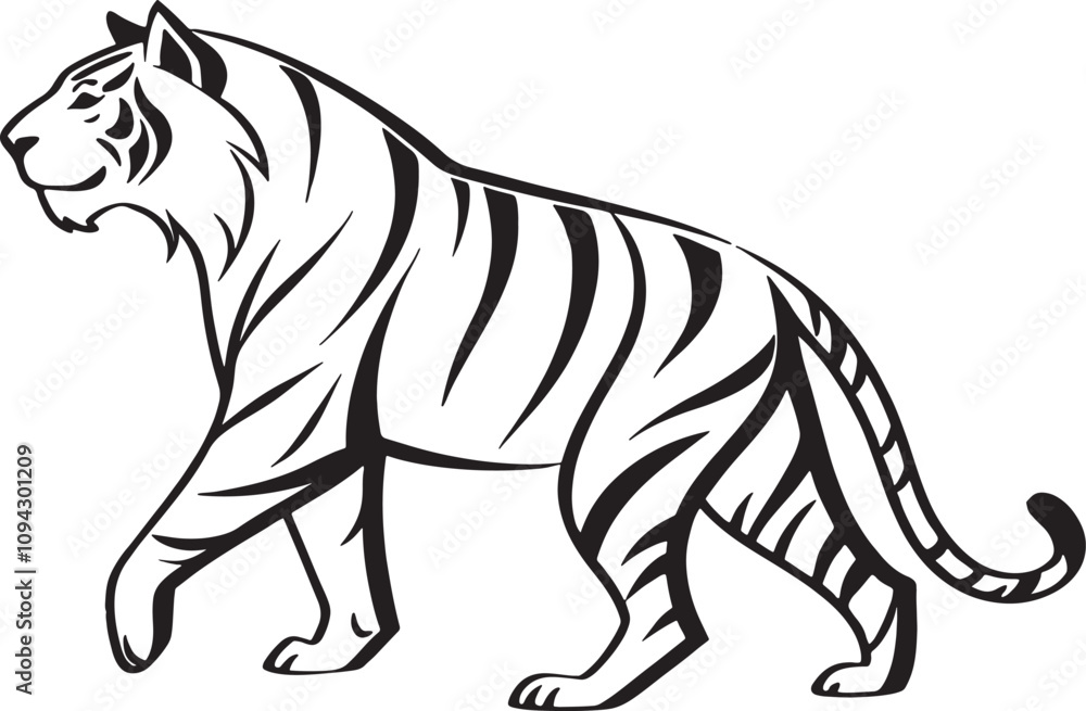 Fototapeta premium A Tiger , silhouette style, minimalist. white background
