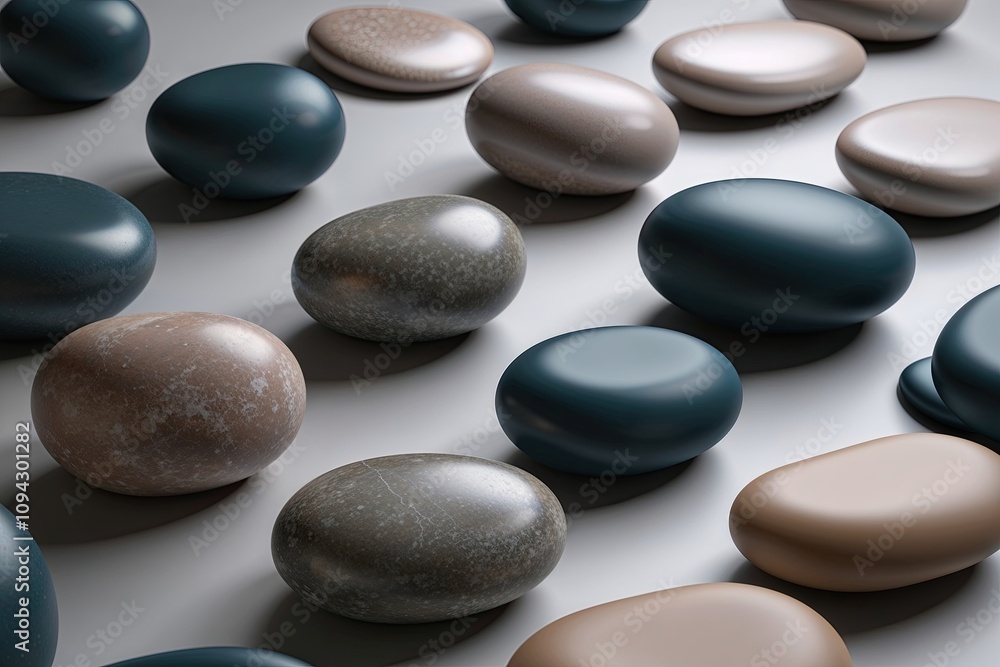 Elegantly Designed 3D Array of Wave-Swept Smooth Stones Elegantly Designed 3D Array of Wave-Swept Smooth Stones