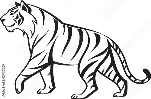 A Tiger , silhouette style, minimalist. white background