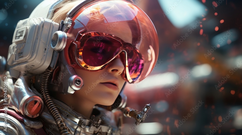 futuristic astronaut woman in outer space in her ship futuristic astronaut woman in outer space in her ship