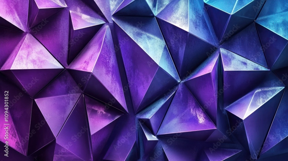 Fototapeta premium Abstract geometric background with purple and blue triangular shapes.