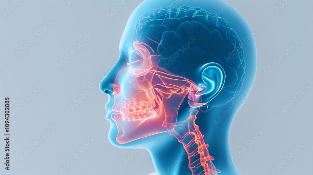2409_004.Highlighted frontal sinuses with energy patterns representing acute sinusitis, medical illustration style, high contrast, clean background, with faint side profile of a teenager as backdrop, 2409_004.Highlighted frontal sinuses with energy patterns representing acute sinusitis, medical illustration style, high contrast, clean background, with faint side profile of a teenager as backdrop,