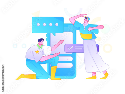 Virtual characters social communication concept business flat vector hand drawn illustration
 photo