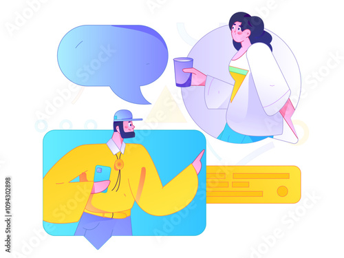 Virtual characters social communication concept business flat vector hand drawn illustration
