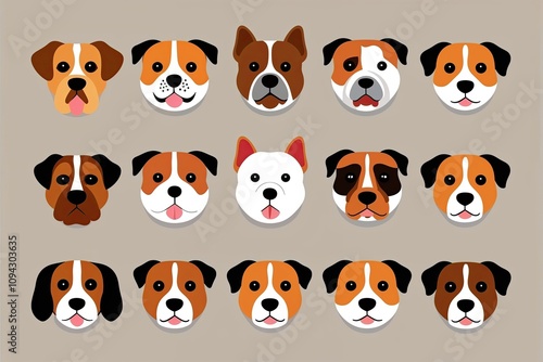 Humorous Cartoon Dog Head Art Collection in Contemporary Flat Design Style