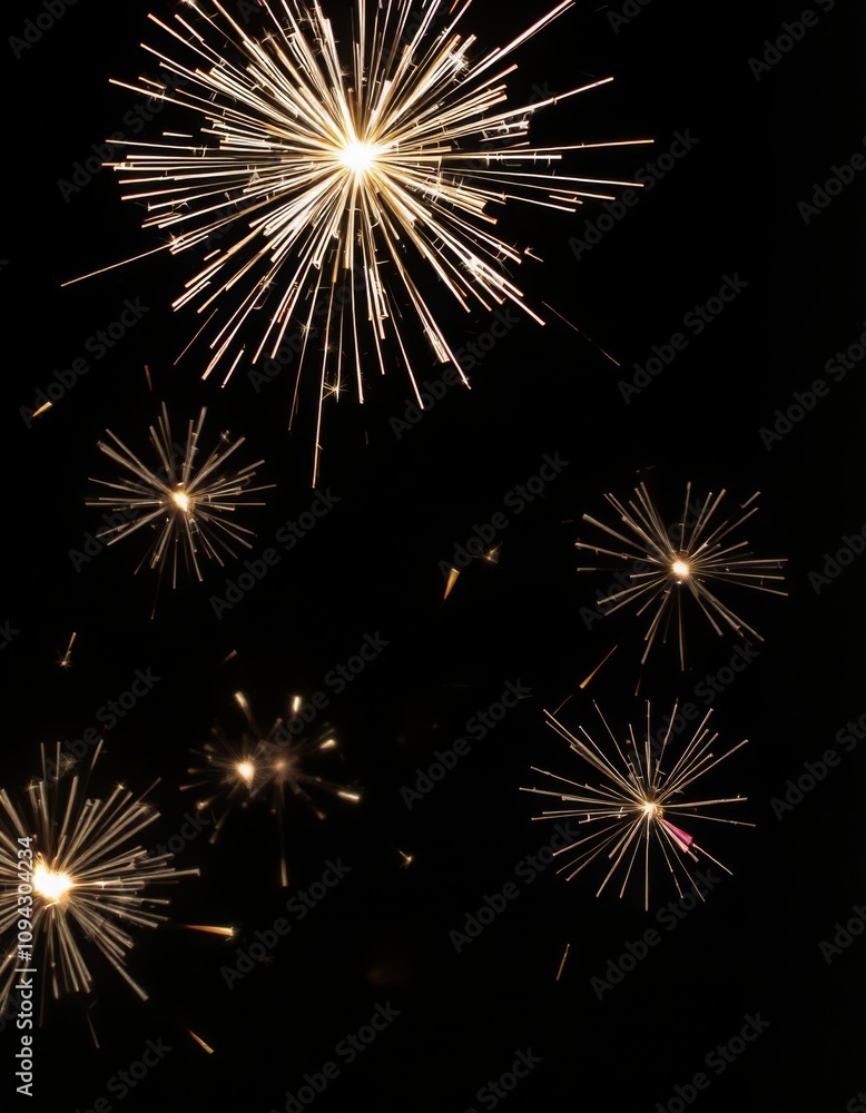 Naklejka premium New Year's sparkler or fireworks on a black background, Hand holding burning Sparkler blast on a black bokeh background at night,holiday celebration event party,dark vintage tone