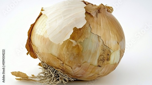 A Single Brown Onion With Peeling Skin photo