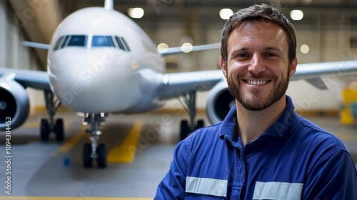 Wallpaper Mural Aerospace engineer wearing blue safety uniform inspecting aviation factory, perfect for showcasing engineering excellence in the aerospace industry. Torontodigital.ca
