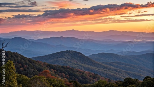 Sunset Gradient over Mountain Range, natural scenery, vibrant gradient, warm colors, sunset sky, scenic views