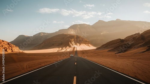 Panoramic image of road in desert mountains. made with generative Ai
 photo