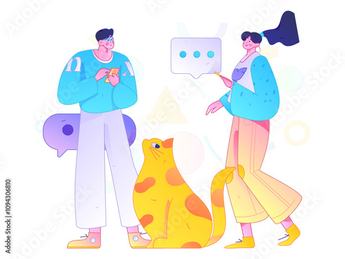 Virtual characters social communication concept business flat vector hand drawn illustration
