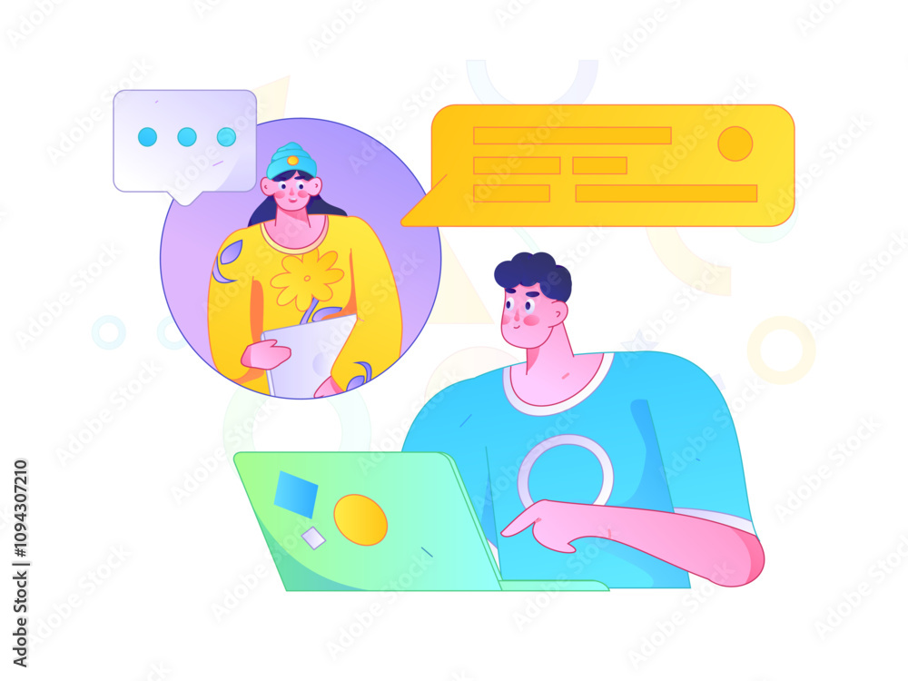 Virtual characters social communication concept business flat vector hand drawn illustration
Virtual characters social communication concept business flat vector hand drawn illustration