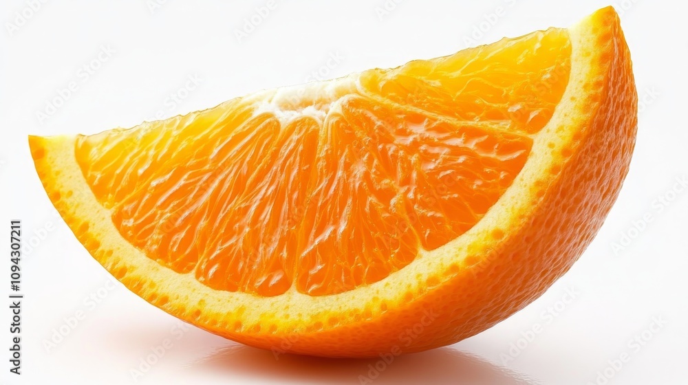 Close-up of a juicy orange slice, vibrant color, isolated on white. Close-up of a juicy orange slice, vibrant color, isolated on white.
