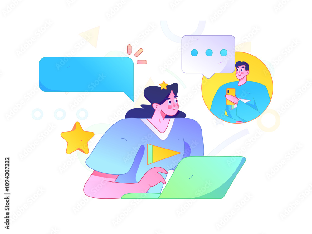 Virtual characters social communication concept business flat vector hand drawn illustration
Virtual characters social communication concept business flat vector hand drawn illustration