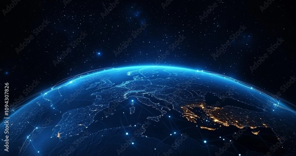 Fototapeta premium Global Connectivity and Digital Communication in a 3D Virtual World of Earth and Network Interaction