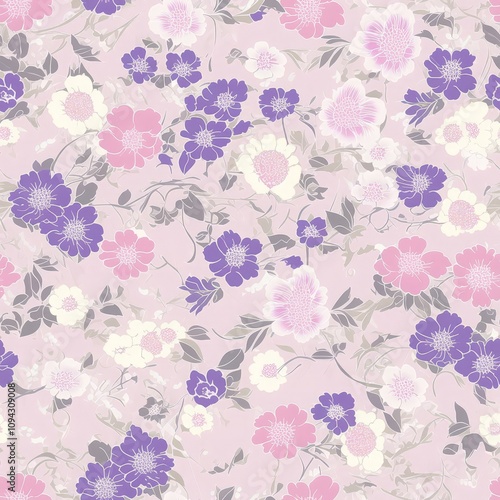 Pastel Floral Seamless Pattern  Pink  Purple  White Flowers