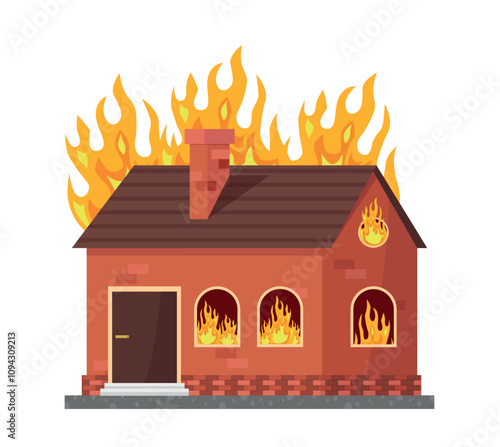 Burning house icon on white background. House on fire. House fire. Emergency. Danger.