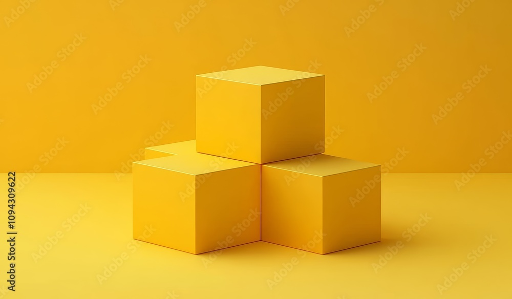 Yellow 3D Cube Display Minimalist Geometric Shape Podium Stage Platform Abstract Background Yellow 3D Cube Display Minimalist Geometric Shape Podium Stage Platform Abstract Background