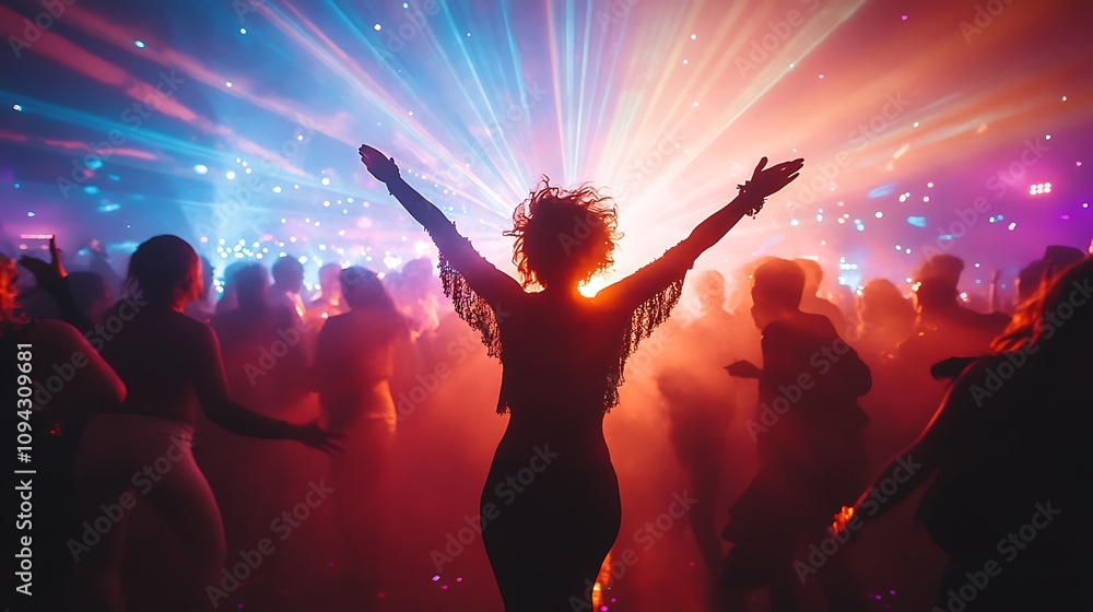 Obraz premium Energetic dance party nightclub event photography vibrant atmosphere dynamic perspective