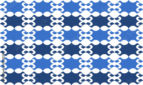 Two tone blue chain link horizontal abstract background with seamless repeat as bead curtain pattern, replete image design for fabric printing