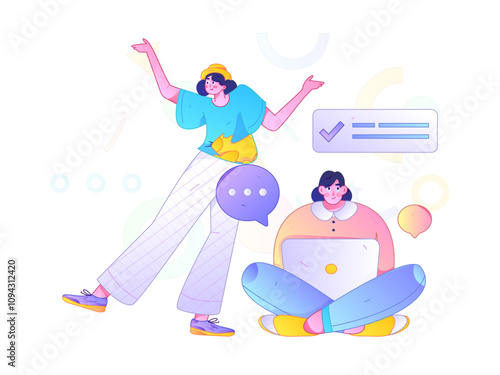 Virtual characters social communication concept business flat vector hand drawn illustration
