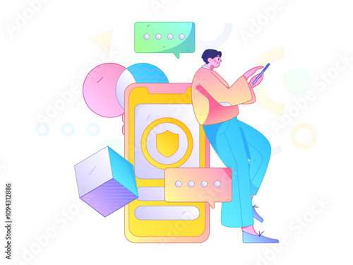 Virtual characters social communication concept business flat vector hand drawn illustration
