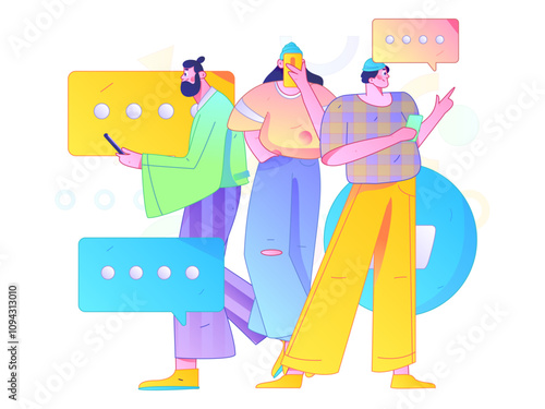 Virtual characters social communication concept business flat vector hand drawn illustration
