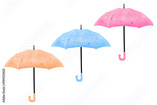 Watercolor umbrellas of different colors. Set of vector  illustrations