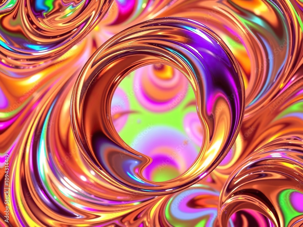An abstract medley of swirling patterns in shimmering metallic hues suspended against a vibrant multicolored backdrop creating an optical illusion, swirl, background An abstract medley of swirling patterns in shimmering metallic hues suspended against a vibrant multicolored backdrop creating an optical illusion, swirl, background