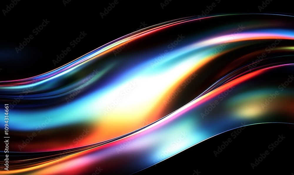 Vibrant Abstract Digital Art with Colorful Ribbons and Glowing Light on Black Background Vibrant Abstract Digital Art with Colorful Ribbons and Glowing Light on Black Background