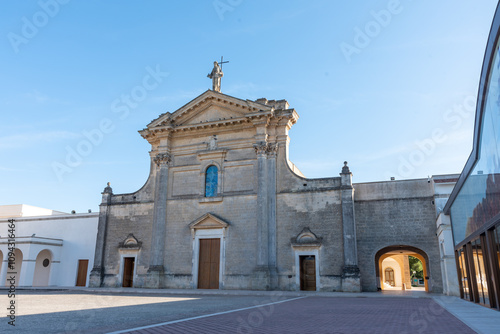 The Facade Of The Church Of Saint Cosma And Damiano in The Sanctuary Of Oria, In The South Of Italy
