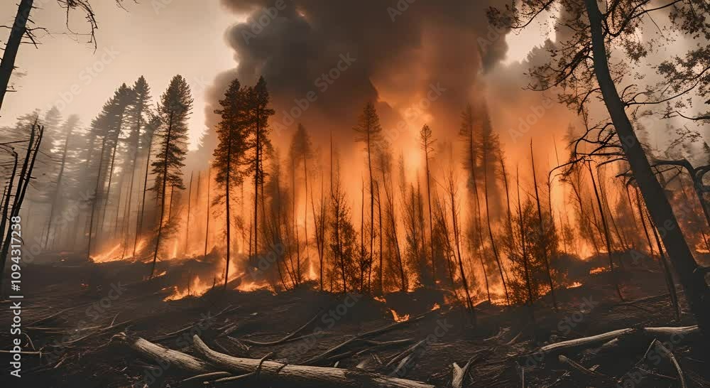 Raging forest fire with intense flames Raging forest fire with intense flames