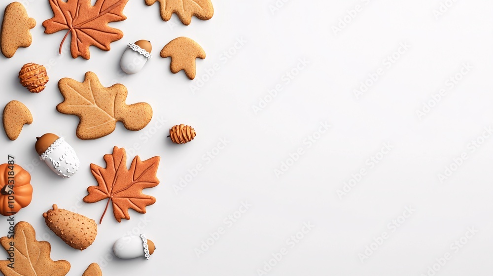 Autumn Delights - Playful 3D Render of Fall-Themed Cookies on White Background Autumn Delights - Playful 3D Render of Fall-Themed Cookies on White Background