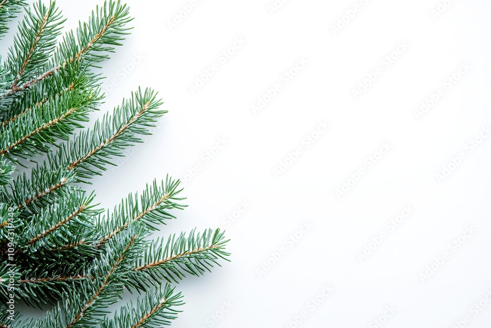 Fresh fir branches on white background with space for text Fresh fir branches on white background with space for text