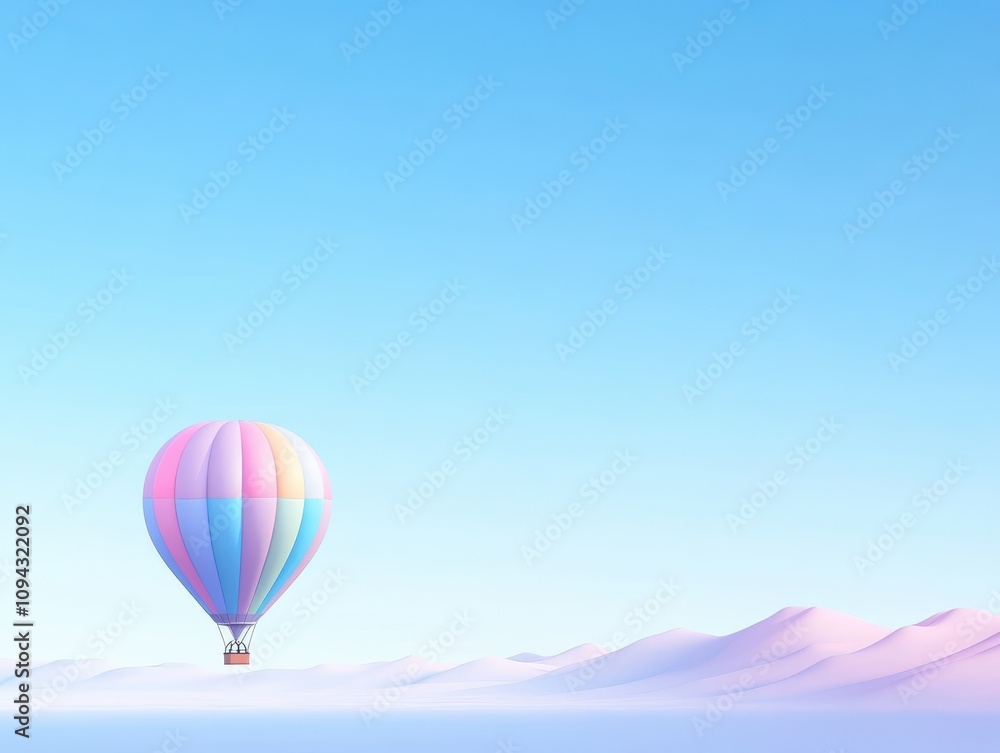 Obraz premium Hot Air Balloon Adventure Clear Sky Travel Scenic Landscape Aerial Colorful Experience