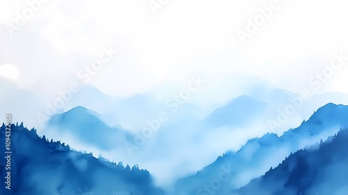 Traditional Chinese watercolor blue and white silk dyed mountain illustration poster background