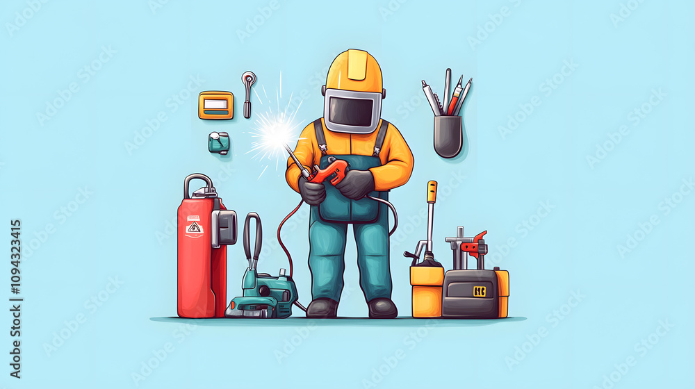 Fototapeta premium worker while doing a welding with arc welder welding or welding Sparks for background, Backdrop and manufacturing.