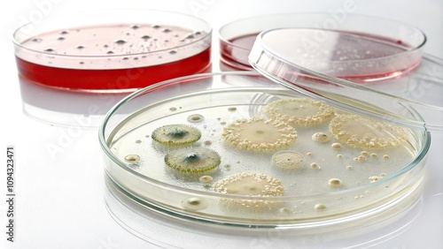 Segment of a petri dish with agar gel and bacterial growth on a white background, bacteria, plate, experiment, growth