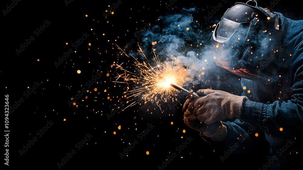 worker while doing a welding with arc welder welding or welding Sparks for background, Backdrop and manufacturing. worker while doing a welding with arc welder welding or welding Sparks for background, Backdrop and manufacturing.